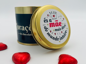 Lata de Corações de Chocolate 150gr - Mãe