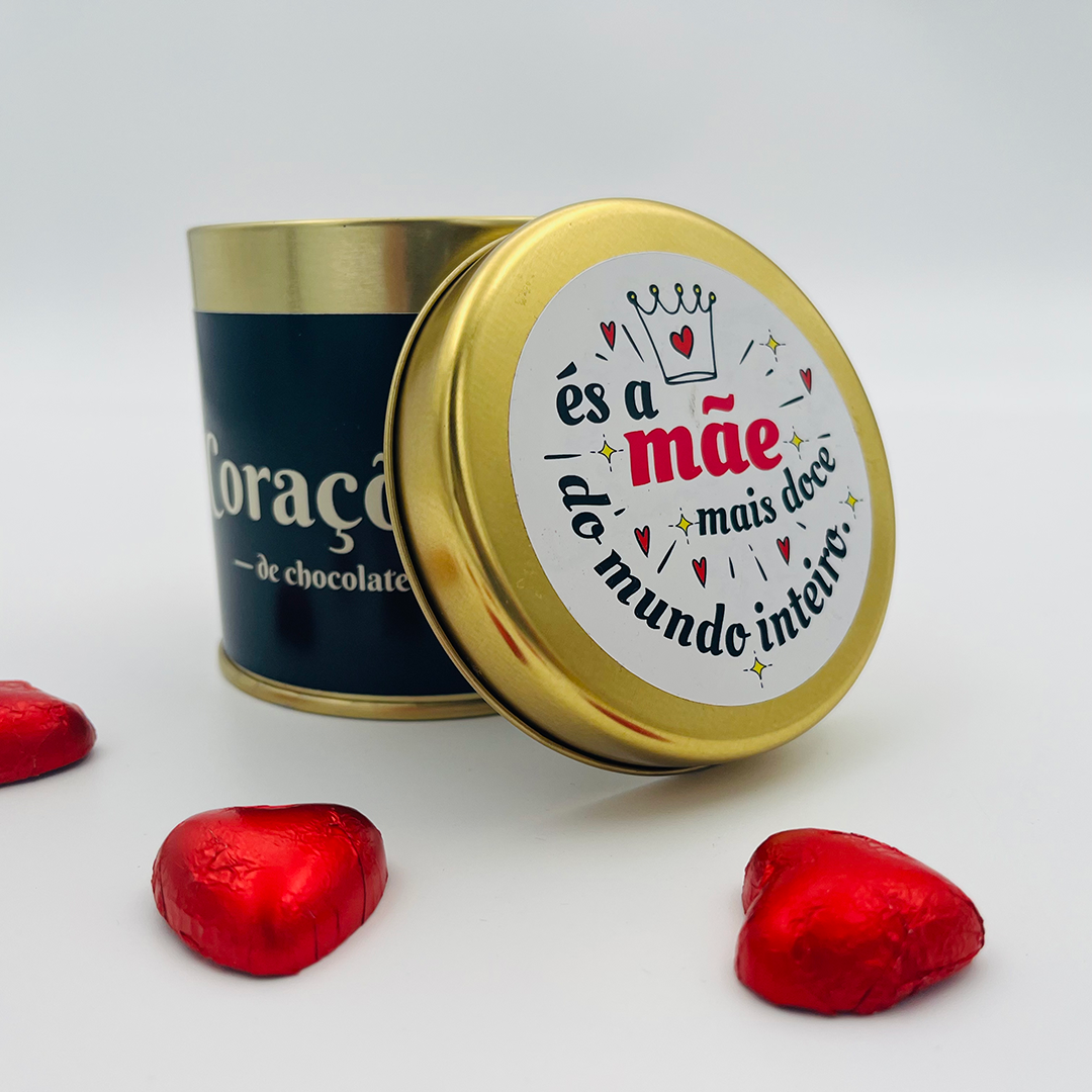 Lata de Corações de Chocolate 150gr - Mãe